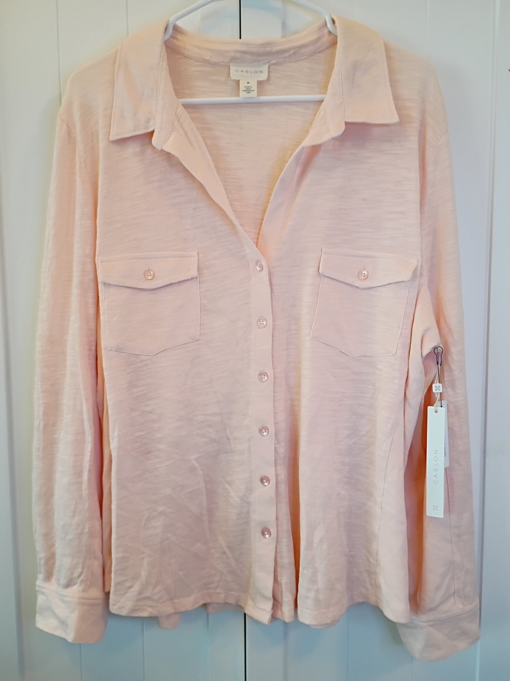 Caslon Pale Pink Long-Sleeve Button Down Pocket Shirt